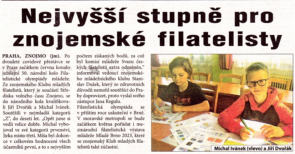 mladí filatelisté ve Znojm