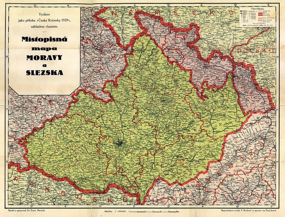 mapa Morava a Slezsko -1929