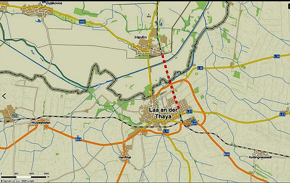 trasa trati Hevlín - Láva