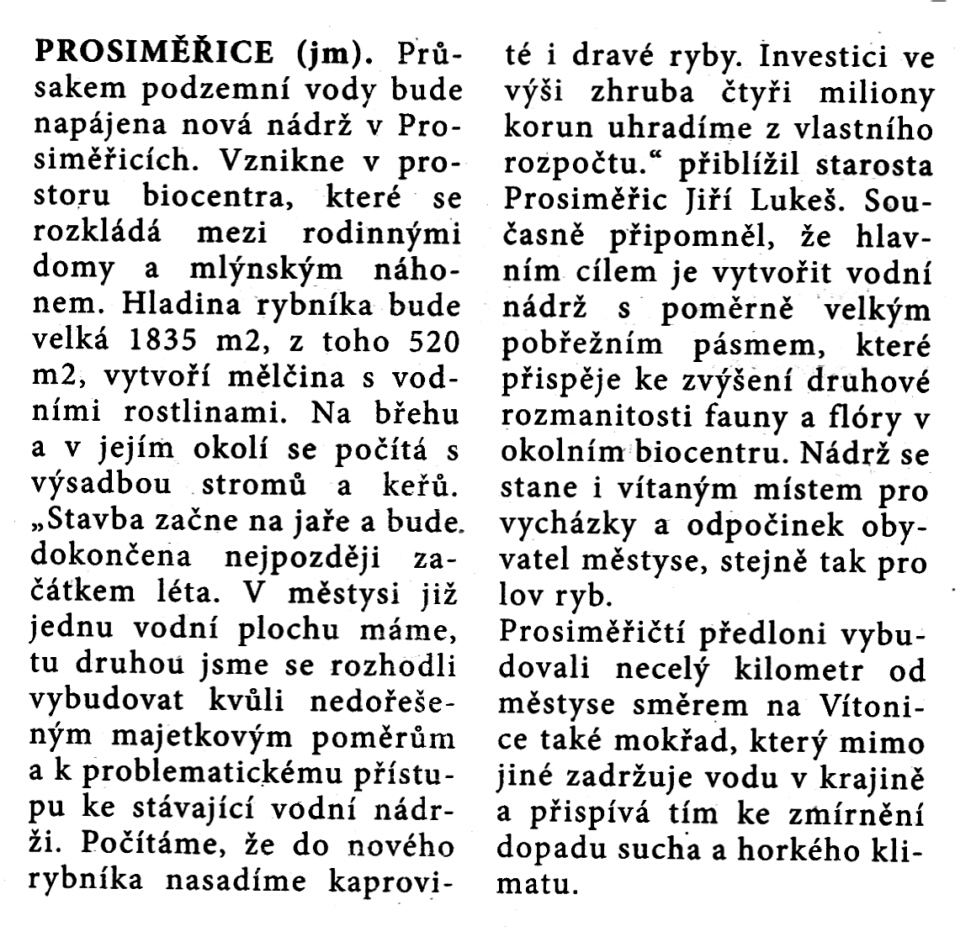 Prosimice - nový rybník geplant