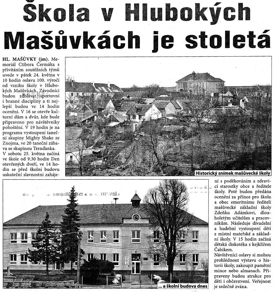 Hluboké Mašvky - 100 let školy