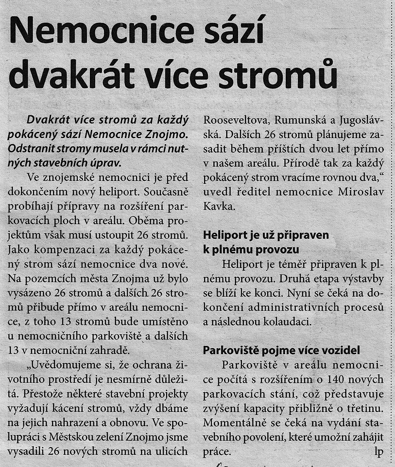 nové stromy u nemocnice