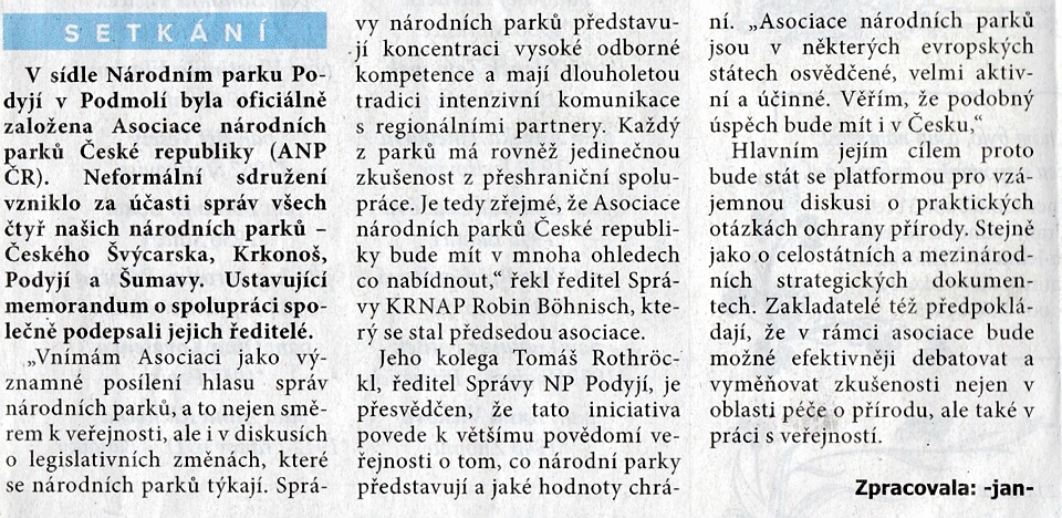 platfoma národní parky