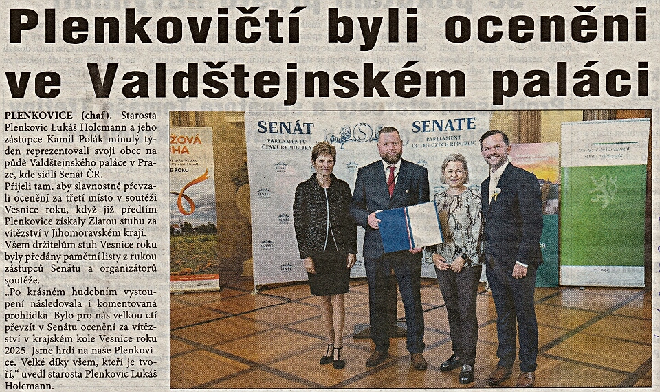 Plenkovice 3. místo - obec roku