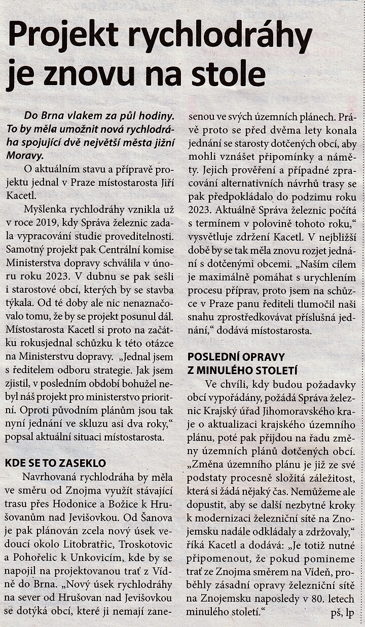 eleznice Znojmo - Brno - vysokorychlostní?