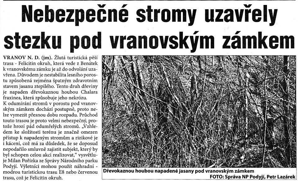 Zámek Vranov - nebezpené stromy
