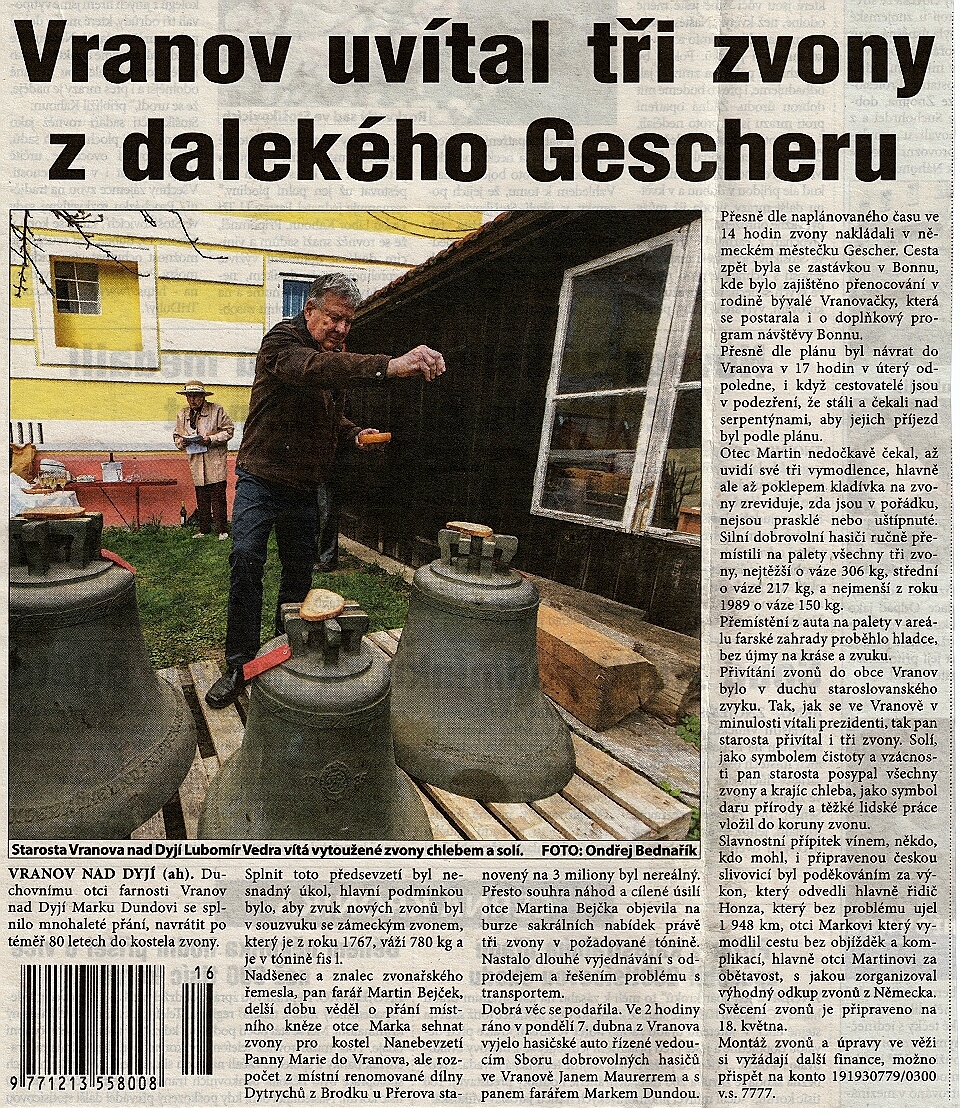 Vranov má zase  zvony